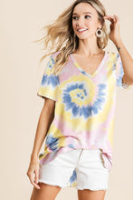 TIE DYE PRINT TERRY V NECK TOP - ASSORTED COLORS