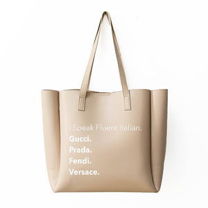 I Speak Fluid Italian Vegan Leather Tote - Black or Cream