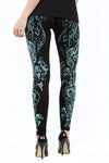 PLUS LEGGINGS W/ FLOWING PATTERN PRINT & STONE DETAIL - TEAL