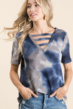 TIE DYE THERMAL WAFFLE V NECK TOP WITH STRAPPED - ASSORTED COLORS