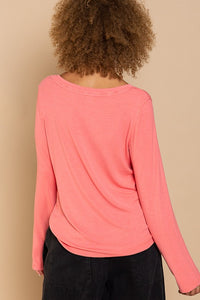 POL V-neck Buttondown Long sleeve top - Beige or Watermelon Pink