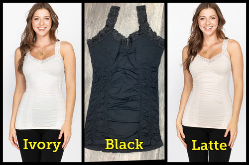 M. Rena Seamless Lace Trim Corset Cami - Assorted Colors