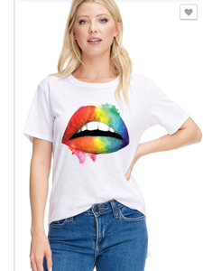 💋🌈 Rainbow Lips Graphic T-Shirt - White