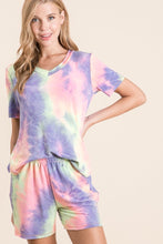 TIE DYE PRINT FRENCH TERRY V NECK T-SHIRT - LAVENDER/PINK 💜💗