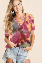 TIE DYE THERMAL WAFFLE V NECK TOP WITH STRAPPED - ASSORTED COLORS