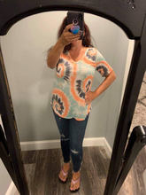 TIE DYE PRINT TERRY V NECK TOP - ASSORTED COLORS