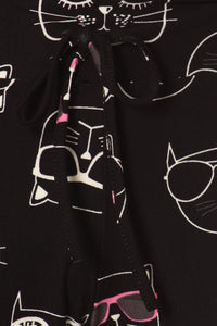 Cats print high waist wide leg fashion pajamas with a drawstring waist