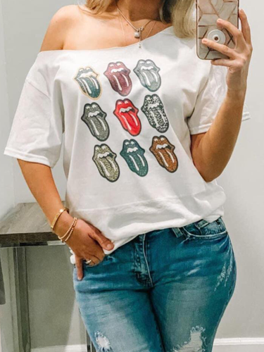 Off the shoulder Tongue Collage tee 👅 Clearance Final Sale! Was $28 Now $20