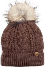 Women's Faux Fur Pom Beanie Hat with Sherpa Lining - Assorted Colors