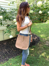 Nubuck Suede Vegan Messenger w/ Stripe Strap - Sand