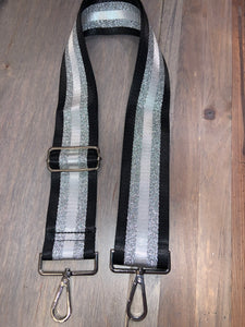 Black/White/Metallic Silver Stripe 2” Adjustable Handbag Strap