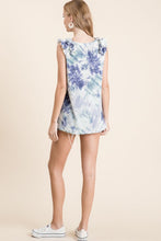 TIE DYE THERMAL WAFFLE V NECK TOP WITH RUFFLE APPLIQUE AT SHOULDER - ASSORTED COLORS