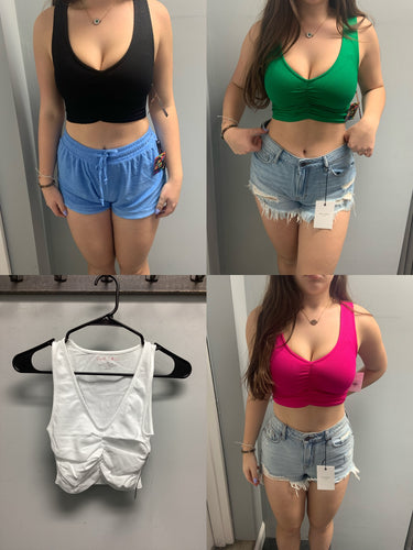 Suzette Ribbed V-Neck Crop Top - Assorted Colors