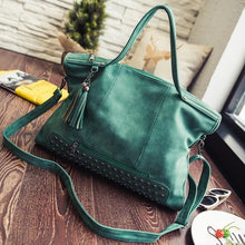 Vegan Leather Suede feel Leather Rivet Tassel Tote Bag w/ Shoulder Strap