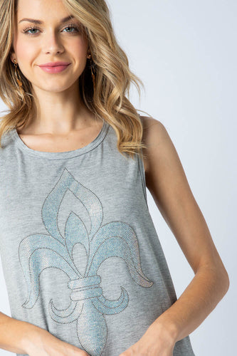 Bling Fleur-De-Lis Tank - Heather Grey