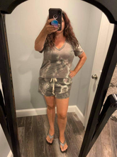 TIE-DYE SHORTS WITH ELASTICIZED WAISTBAND, DRAWSTRINGS, AND SIDE SEAM POCKETS - CHARCOAL or OLIVE