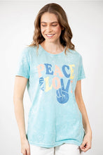 PEACE AND LOVE" Scoop Neck Mineral wash graphic tee - Light Blue