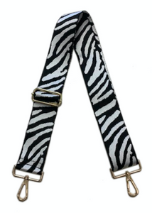 2" ADJUSTABLE ANIMAL PRINT BAG STRAP- BLACK/WHITE ZEBRA- Gold Hardware