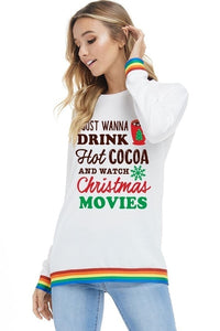 I Just Wanna Drink Hot Cocoa Graphic Top- Ivory