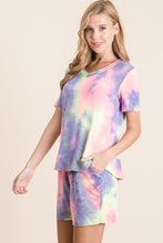TIE DYE PRINT FRENCH TERRY V NECK T-SHIRT - LAVENDER/PINK 💜💗