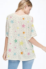 Multi color star all over knit cold shoulder top - Oatmeal
