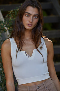 High Quality Seamless Square Neck Wide Shoulder Button Down Crop Tank - Assorted Colors