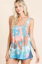 SLEEVELESS TIE DYE PRINT TERRY DEEP U-NECK TOP - ASSORTED COLORS