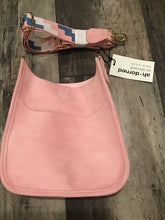 AHDORNED MINI FAUX SUEDE MESSENGER W/1.5" PRINTED ADJUSTABLE WEB STRAP - ASSORTED COLORS