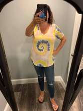 TIE DYE PRINT TERRY V NECK TOP - ASSORTED COLORS