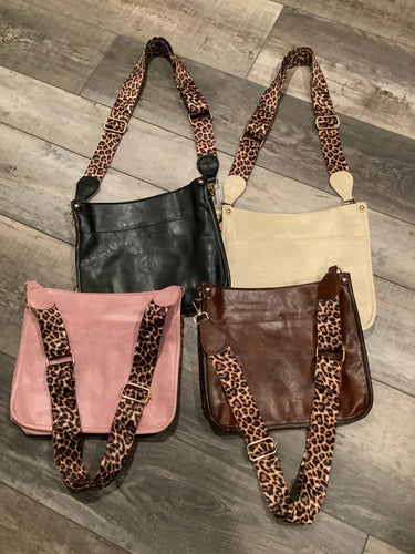 Vegan Leather Bag With Leopard Strap - Assorted Colors