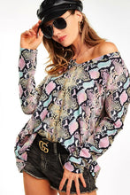BRUSHED SNAKESKIN PRINT DEEP U NECK TOP