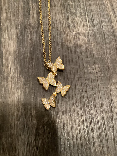 🦋 Cascading Butterflies 18 inch Necklace - Gold
