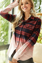CHECK PLAID BUTTONED UP SHIRT WITH BLEACH EFFECT - RED/BLK or IVORY/BLK