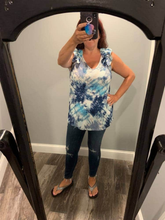 TIE DYE THERMAL WAFFLE V NECK TOP WITH RUFFLE APPLIQUE AT SHOULDER - ASSORTED COLORS