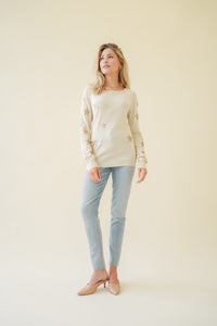 LIGHT WEIGHT GLITTER STAR SCREENED PULLOVER - NATURAL