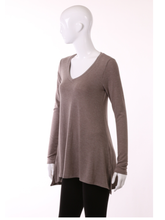 Hacci V Neck Long Sleeve Top - Stone