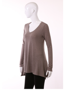 Hacci V Neck Long Sleeve Top - Stone