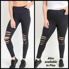 Mono B RED - Highwaist Shredded Knee Laser-Cut Leggings