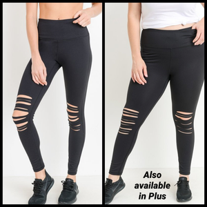 Mono B RED - Highwaist Shredded Knee Laser-Cut Leggings