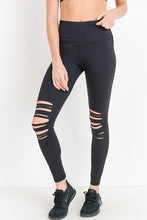 Mono B RED - Highwaist Shredded Knee Laser-Cut Leggings