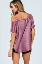 Striped One Shoulder Top With Side Knot - Marsala