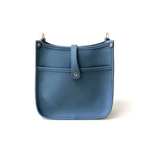Light Blue Vegan Leather Messenger Bag with Multi Stripe Strap