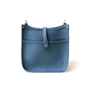 Light Blue Vegan Leather Messenger Bag with Multi Stripe Strap