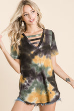 TIE DYE THERMAL WAFFLE V NECK TOP WITH STRAPPED - ASSORTED COLORS