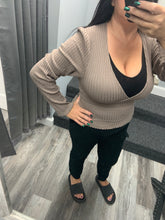 Vintage Havana Chestnut Surplice Ribbed Long Sleeve Top