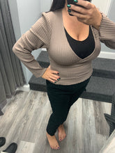 Vintage Havana Chestnut Surplice Ribbed Long Sleeve Top