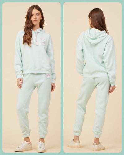 VINTAGE HAVANA LIGHT AQUA W/ MULTICOLOR BURNOUT FLEECE EMBROIDERED JOGGER
