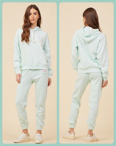 VINTAGE HAVANA LIGHT AQUA W/ MULTICOLOR BURNOUT FLEECE EMBROIDERED JOGGER