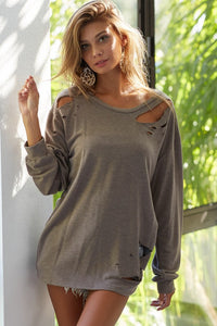 TERRY PULL OVER WITH LASER CUT DETAIL - CHARCOAL or MOCHA