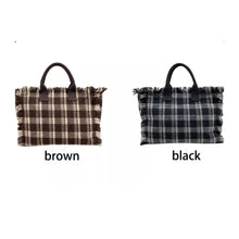 Plaid Fringe Tote Bag - Brown